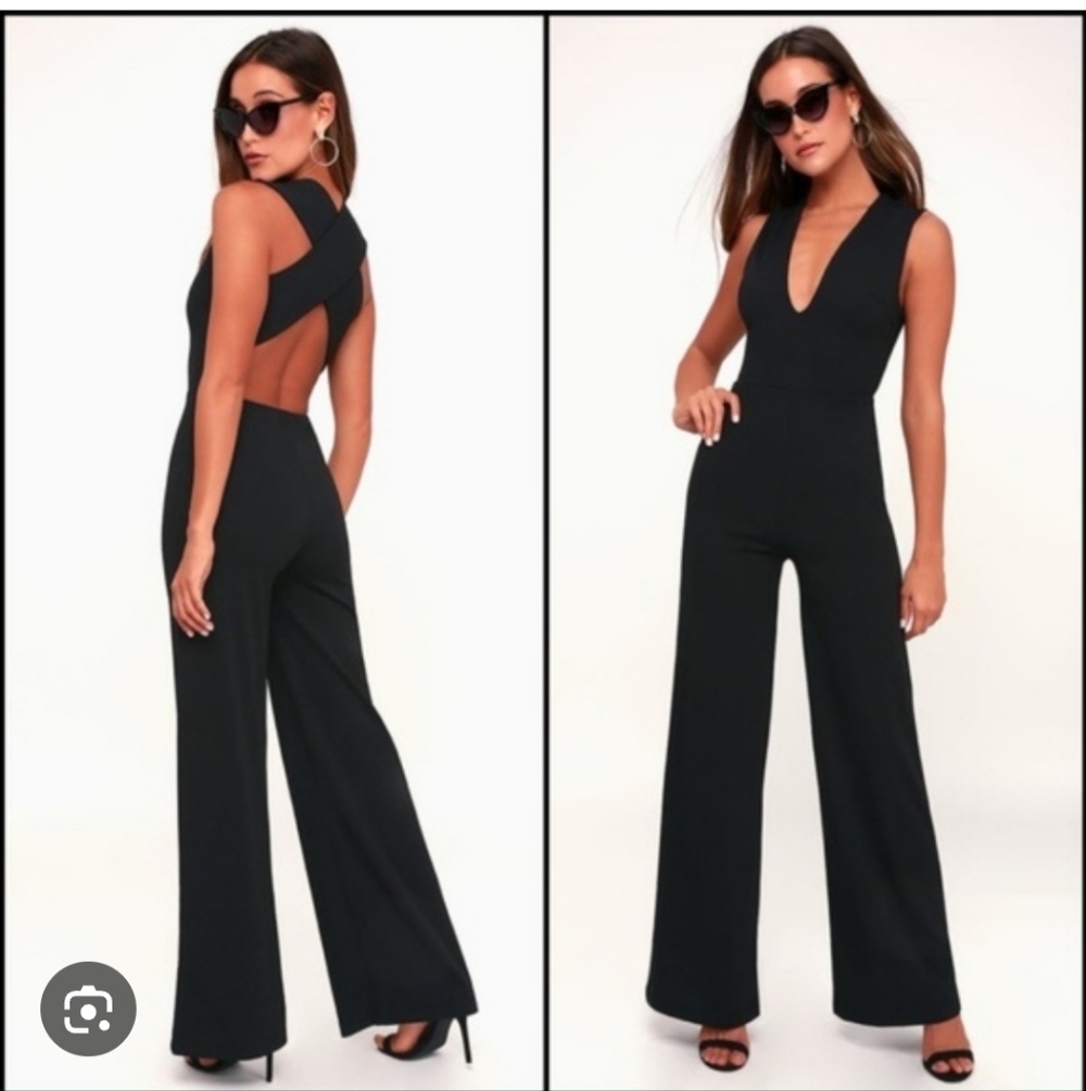 Lulu's Thinking Out Loud Black Wide Leg Jumpsuit Womens Size Small New